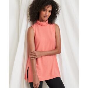 Garnet Hill Women's Size Large Pink Sleeveless Mock-Neck Tunic Top Tencel A-Line
